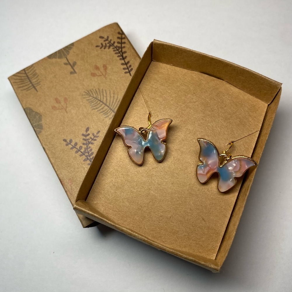 Butterfly Blue and Pink Dangle Earrings